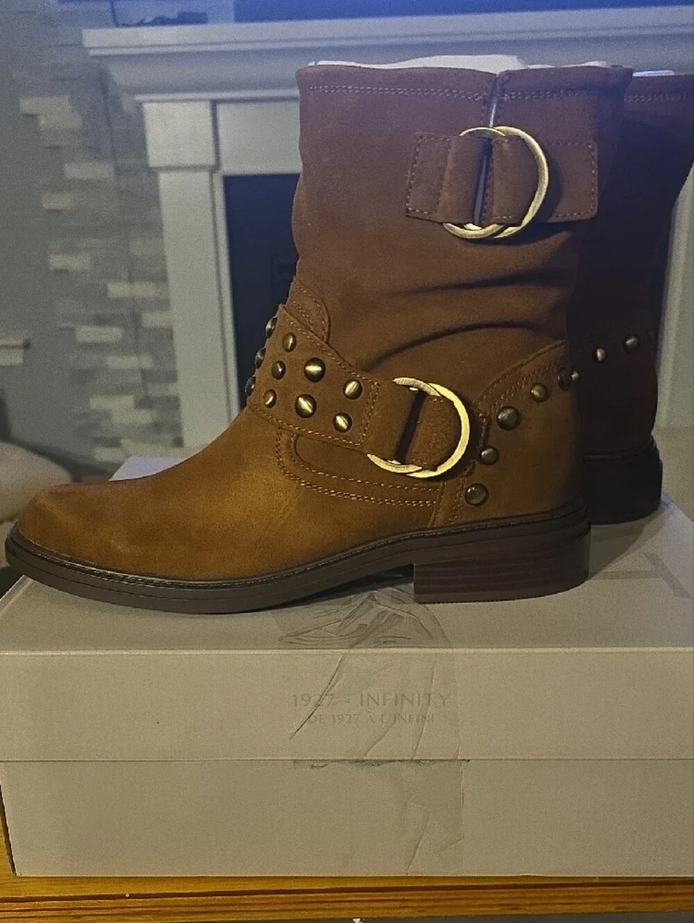 Naturalizer Brown Suede Studded Ankle Booties Optimus-Stud
